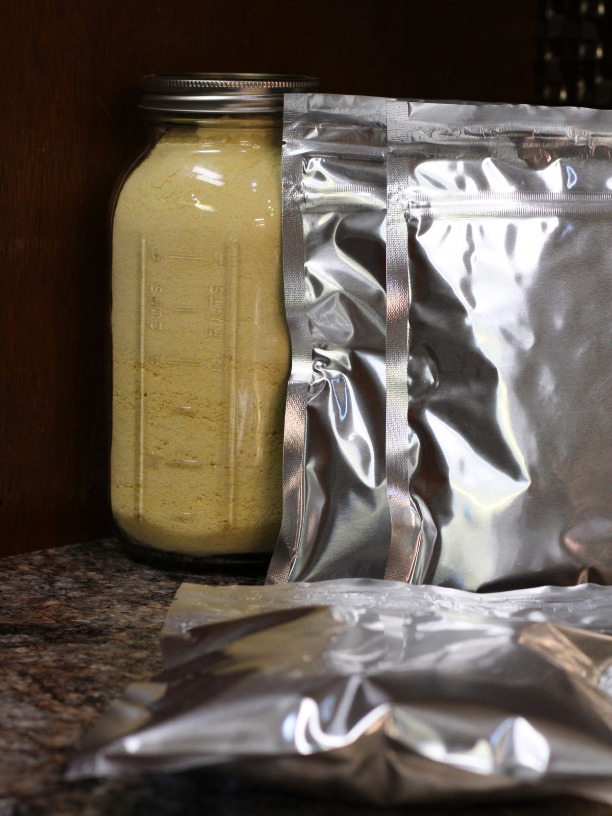 jar and a silver bag